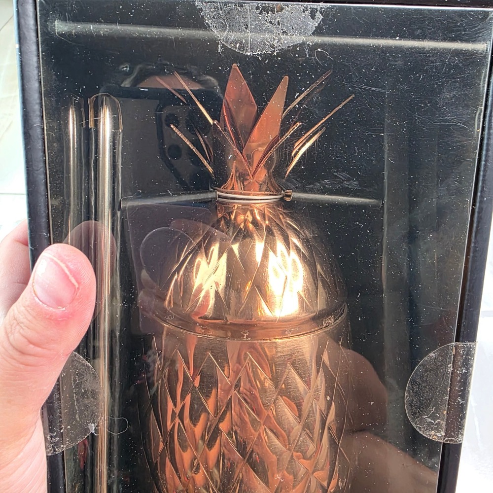 Godinger Copper Plated Stainless Steel Pineapple Tumbler with Straw 20oz 6207 T1 - Picture 14 of 16